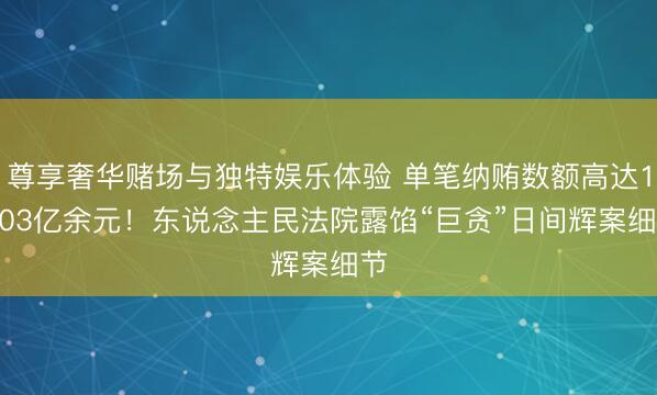 尊享奢华赌场与独特娱乐体验 单笔纳贿数额高达11.03亿余元！东说念主民法院露馅“巨贪”日间辉案细节
